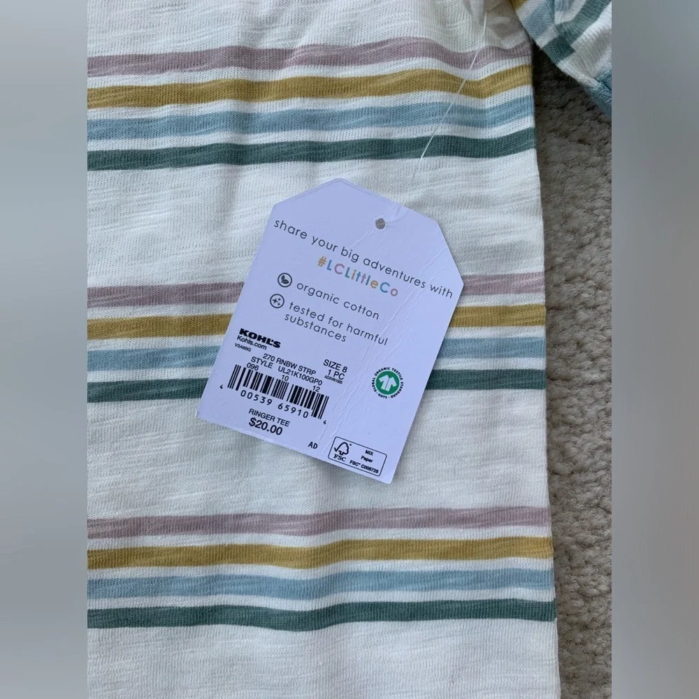 Little Co. NWT Size 8 Cream Striped Ringer Tee
